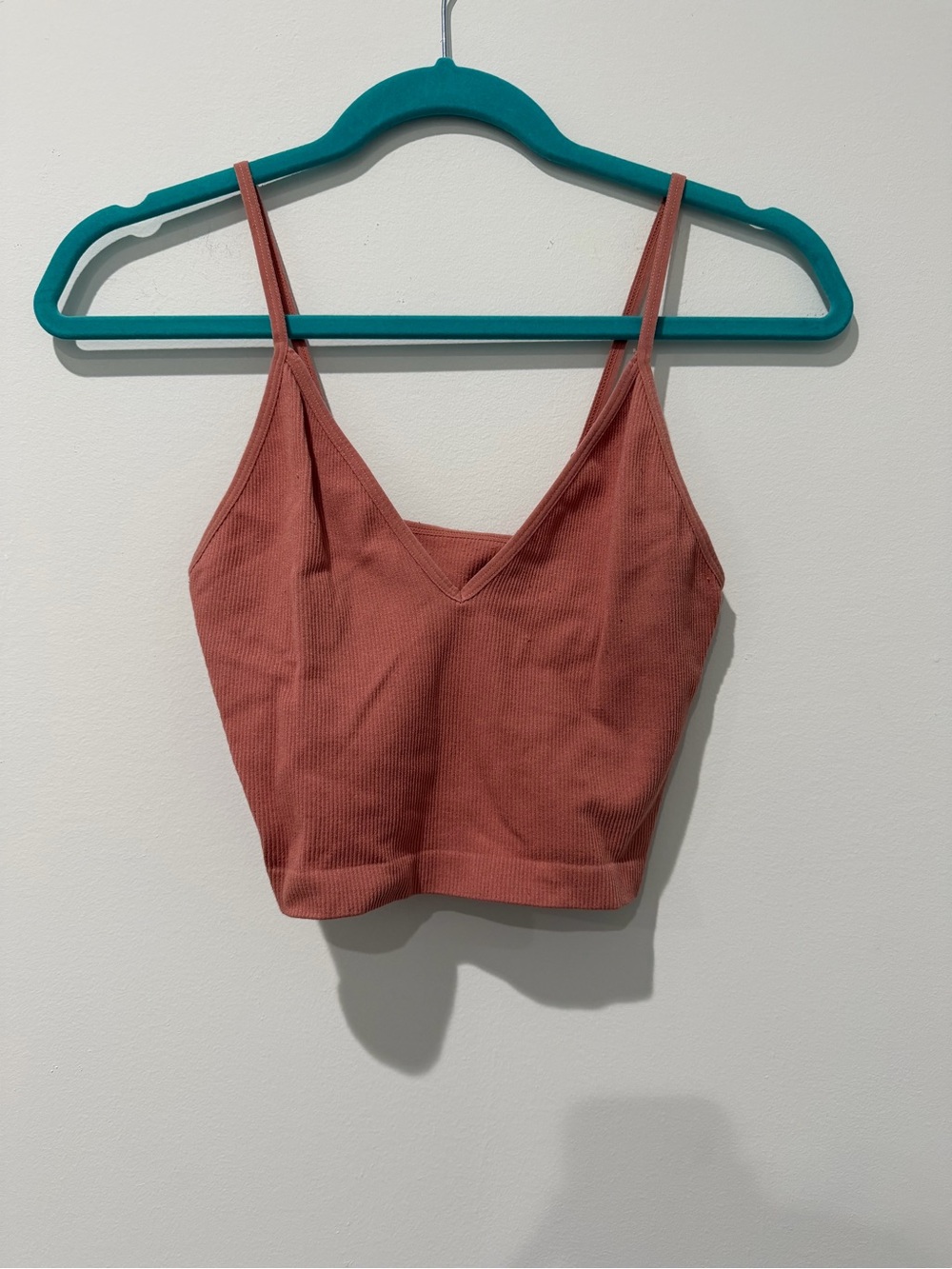 Amazon Rust Pink Ribbed V-Neck Crop Top